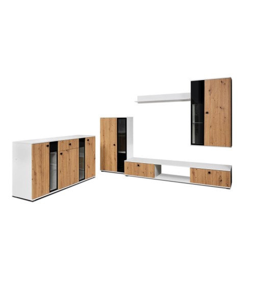 Salon complet CALI chêne blanc et noir