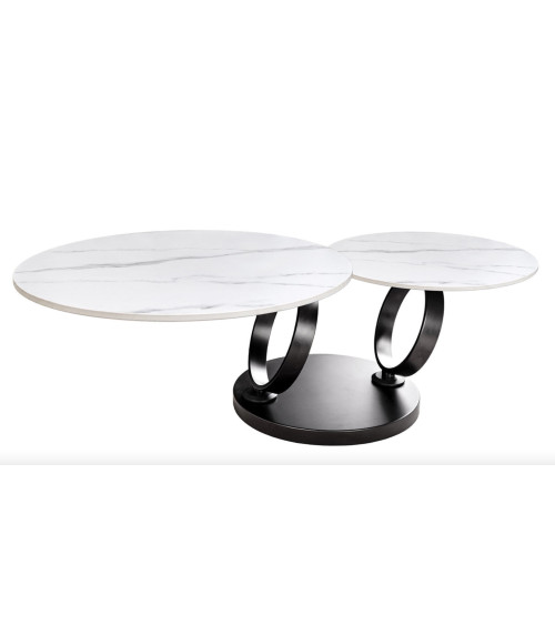 Mesa de centro DANCING RINGS - Efecto mármol blanco