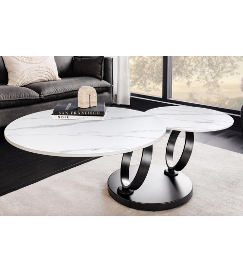 Mesa de centro DANCING RINGS - Efecto mármol blanco
