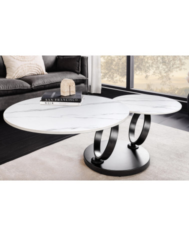 Mesa de centro DANCING RINGS - Efecto mármol blanco