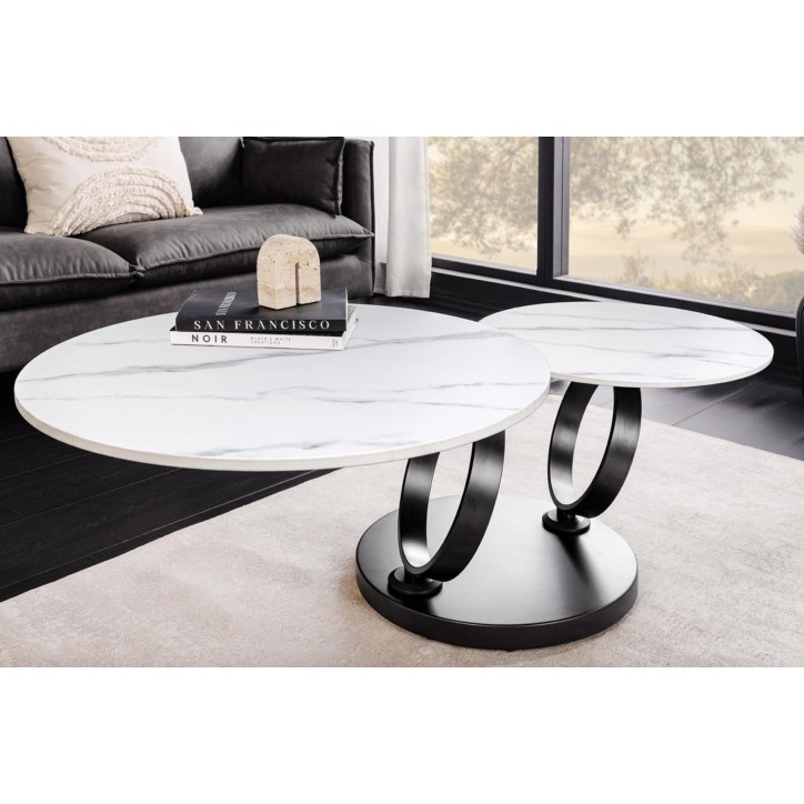 Table basse DANCING RINGS - Effet marbre blanc