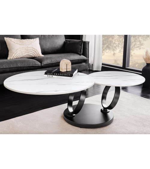 Tavolino DANCING RINGS - Effetto marmo bianco