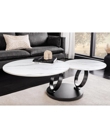 Table basse DANCING RINGS - Effet marbre blanc