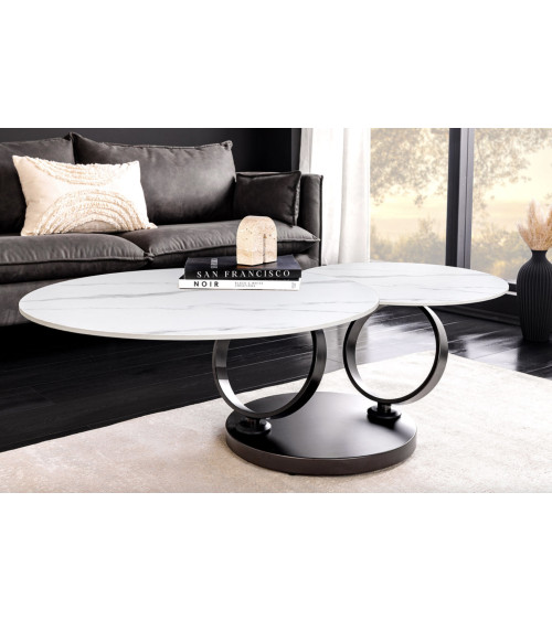 Mesa de centro DANCING RINGS - Efecto mármol blanco