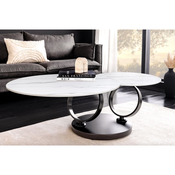 Tavolino DANCING RINGS - Effetto marmo bianco