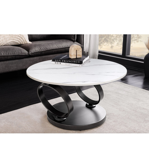 Tavolino DANCING RINGS - Effetto marmo bianco