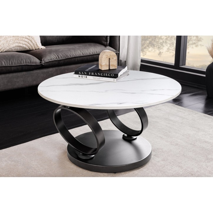 Table basse DANCING RINGS - Effet marbre blanc