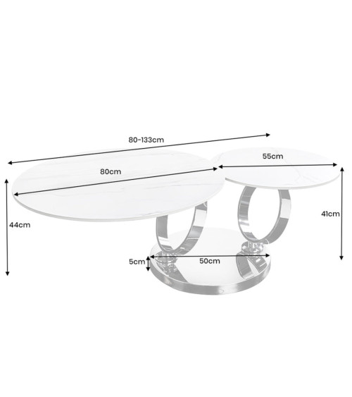 Mesa de centro DANCING RINGS - Efecto mármol blanco