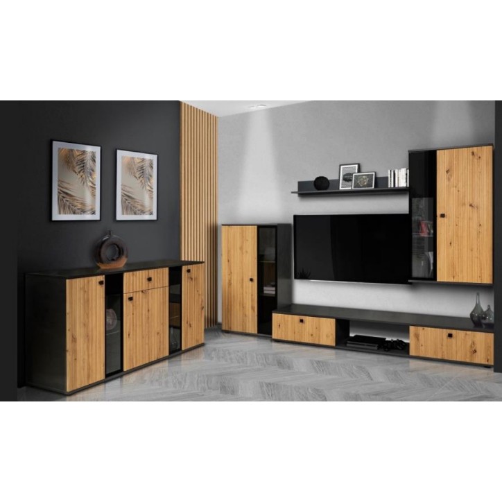 Salon complet CALI chêne et noir