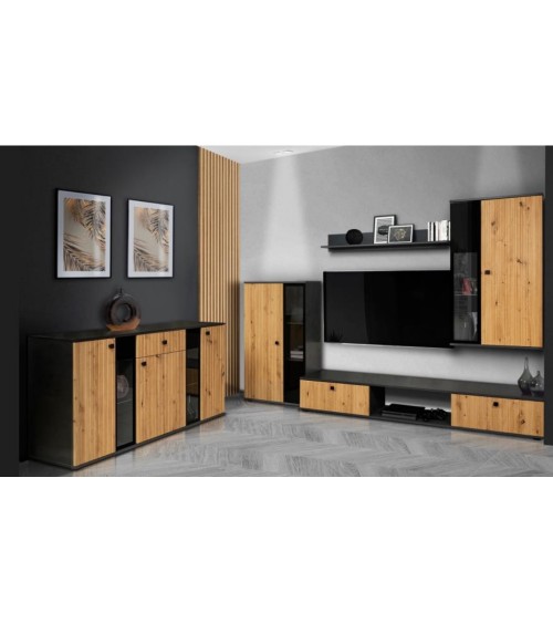 Salon complet CALI chêne et noir