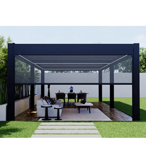 Pergola Patrice II - 8x3m en aluminium avec 6 stores latéraux moustiquaires intégrés