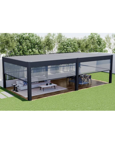 Pergola bioclimatica Patrice I - 6x3m in alluminio con 6 tende con zanzariere integrate