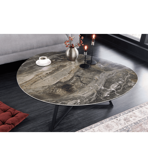 Table basse MARVELOUS 90 cm en céramique taupe et verre trempé