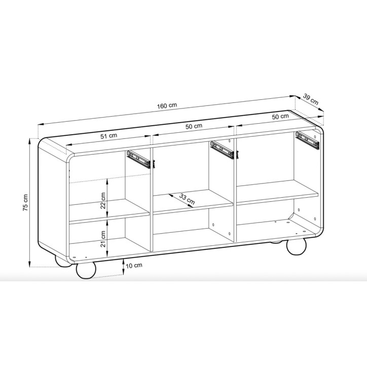 Buffet Albion 160cm - 3 portes, 3 tiroirs