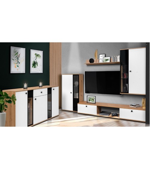 Salon complet CALI chêne et blanc