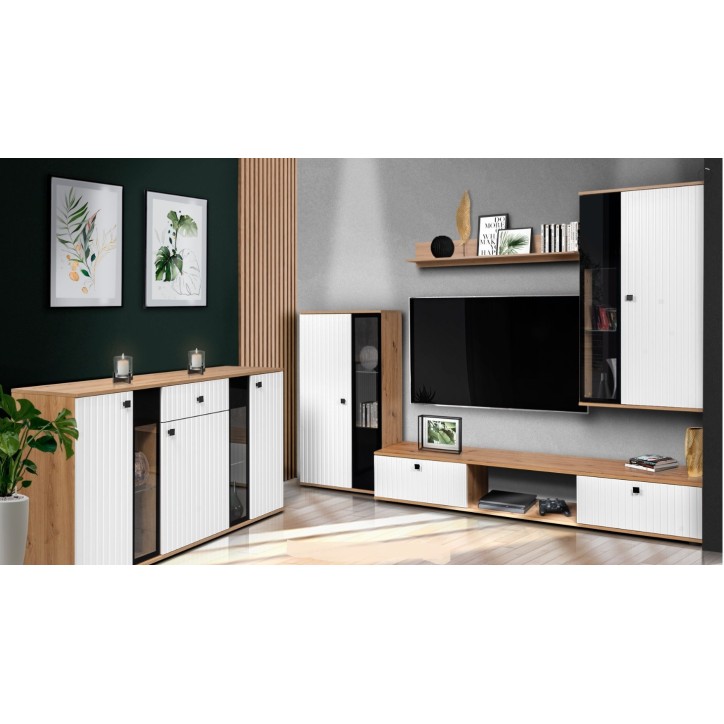 Salon complet CALI chêne et blanc