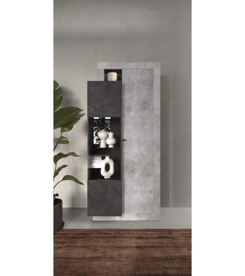 Vitrine 2 portes FREEDOM Béton/plomb 87 x 188 cm