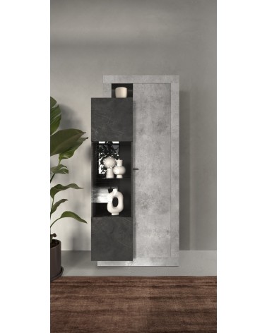 Vitrine 2 portes FREEDOM Béton/plomb 87 x 188 cm