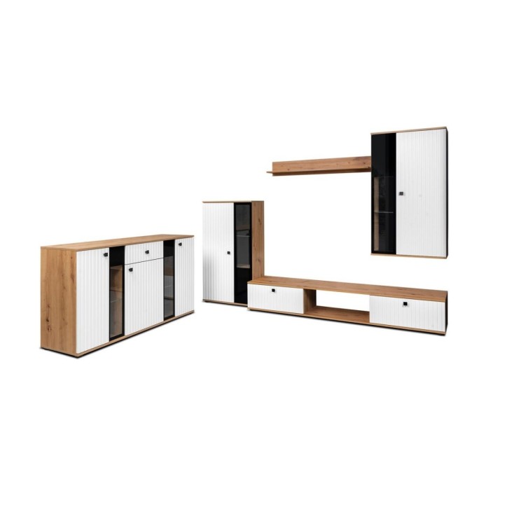 Salon complet CALI chêne et blanc