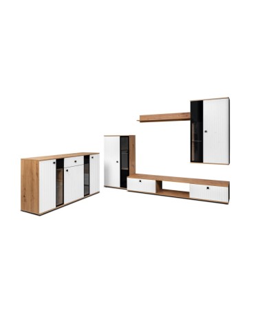 Salon complet CALI chêne et blanc