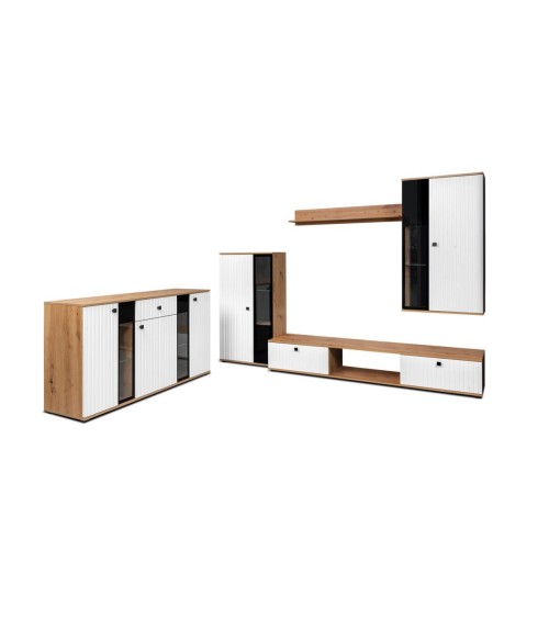 Salon complet CALI chêne et blanc