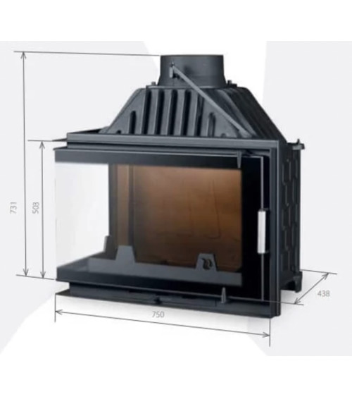 Insert cheminée Carolina noir 15kW avec vitre à gauche