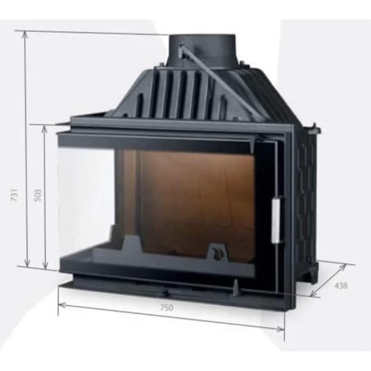 Insert cheminée Carolina noir 15kW avec vitre à gauche