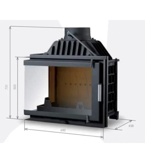 Insert cheminée Pierre - noir 13kW vitre à gauche