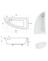Baignoire d'angle ORIEGA 150 cm droite avec tablier et appui tête