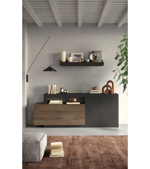 Buffet 2 portes + 3 tiroirs FREEDOM Lave/chêne Mercure 200 cm