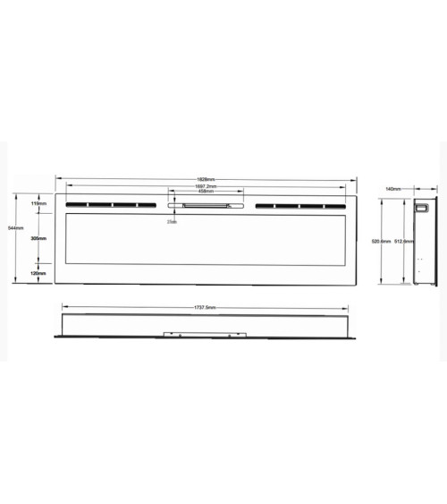 Caminetto elettrico da incasso e a parete Marjorie 183 cm - 750 / 1500 W