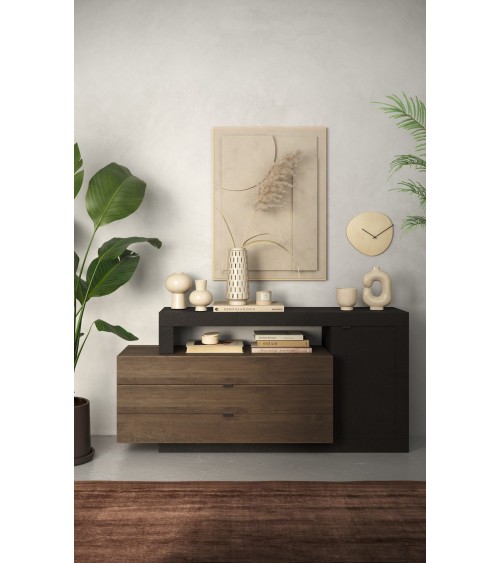 Buffet 1 porte + 3 tiroirs FREEDOM Lave/chêne Mercure 160 cm