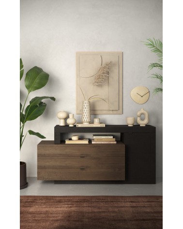 Buffet 1 porte + 3 tiroirs FREEDOM Lave/chêne Mercure 160 cm