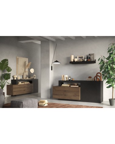 Buffet 1 porte + 3 tiroirs FREEDOM Lave/chêne Mercure 160 cm
