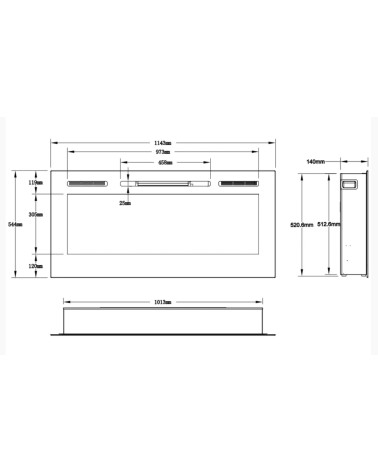 Caminetto elettrico da incasso e da parete Marjorie 114cm - 750/1500W