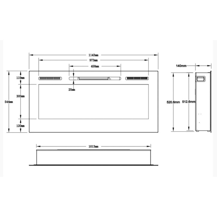 Caminetto elettrico da incasso e da parete Marjorie 114cm - 750/1500W