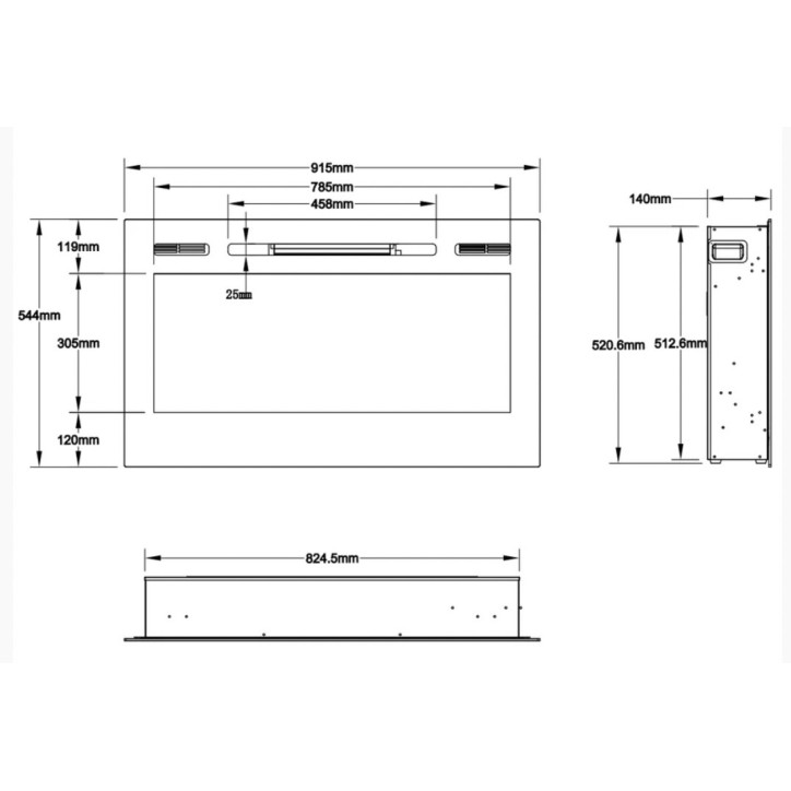 Cheminée électrique encastrable et murale Marjorie 91cm - 750/1500W