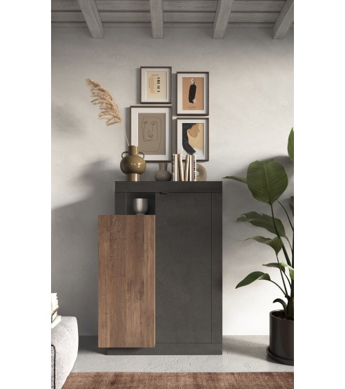 Buffet haut 2 portes FREEDOM Lave/chêne Mercure 87 x 142 cm