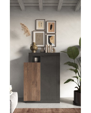 Buffet haut 2 portes FREEDOM Lave/chêne Mercure 87 x 142 cm