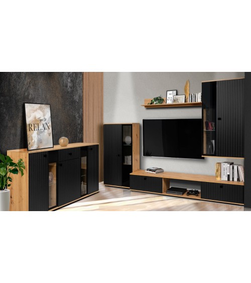 Salon complet CALI chêne et noir