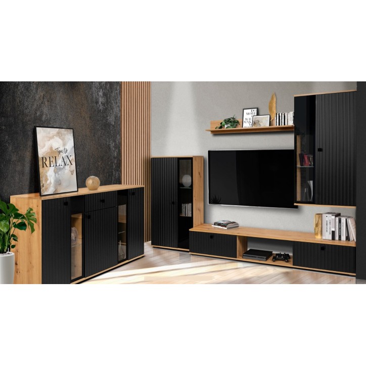 Salon complet CALI chêne et noir