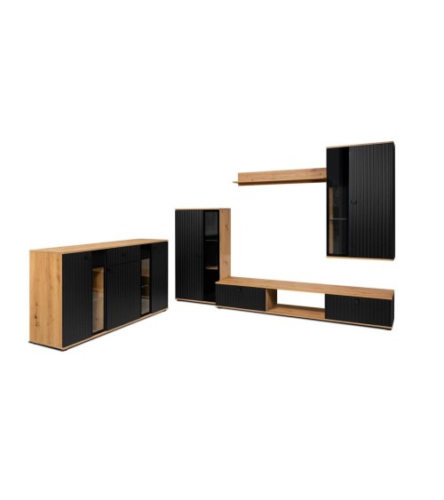 Salon complet CALI chêne et noir