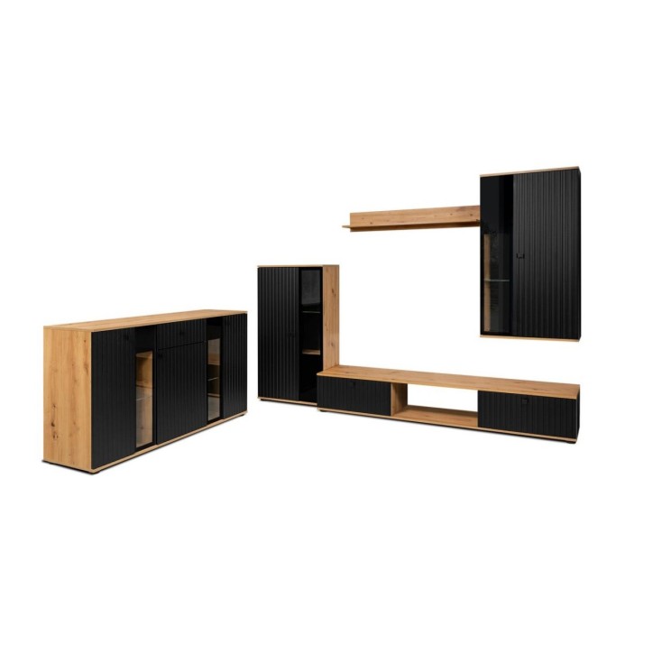 Salon complet CALI chêne et noir