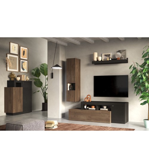 Buffet haut 2 portes FREEDOM Lave/chêne Mercure 87 x 142 cm