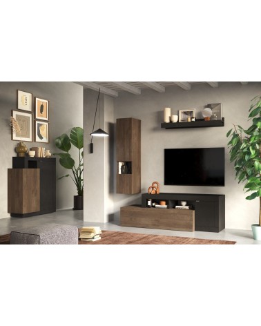 Buffet haut 2 portes FREEDOM Lave/chêne Mercure 87 x 142 cm