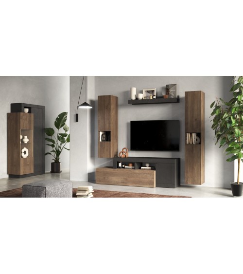 Vitrine 2 portes FREEDOM Lave/chêne Mercure 87 x 188 cm