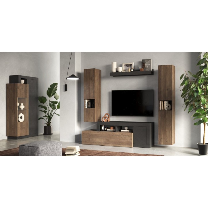 Vitrine 2 portes FREEDOM Lave/chêne Mercure 87 x 188 cm