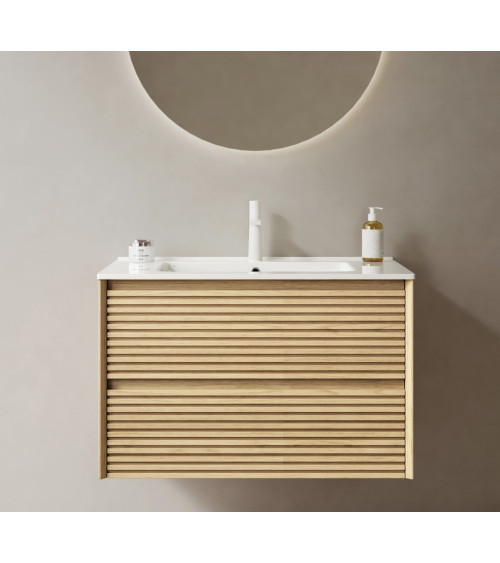 Mobile bagno con lavabo integrato Alia in rovere massello chiaro - 700x457x598 mm