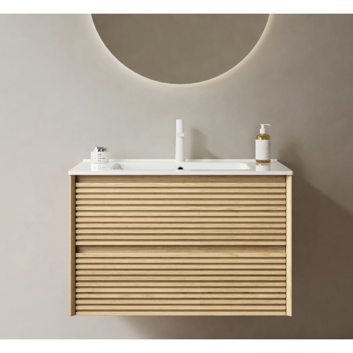Mobile bagno con lavabo integrato Alia in rovere massello chiaro - 700x457x598 mm