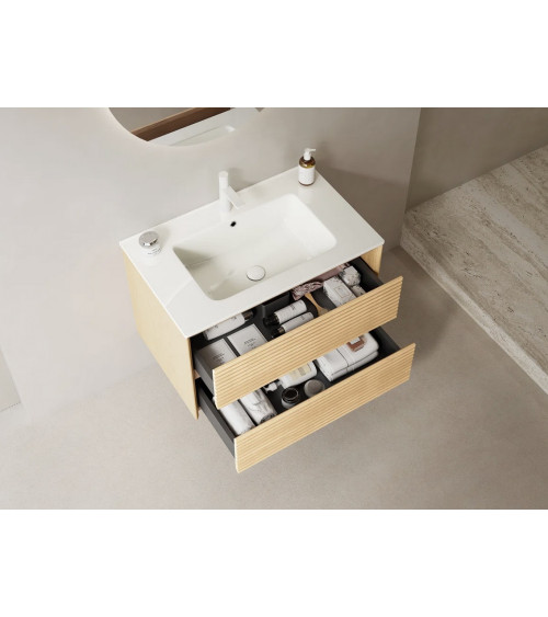 Mueble de baño con lavabo integrado Alia en roble macizo claro - 700x457x598 mm